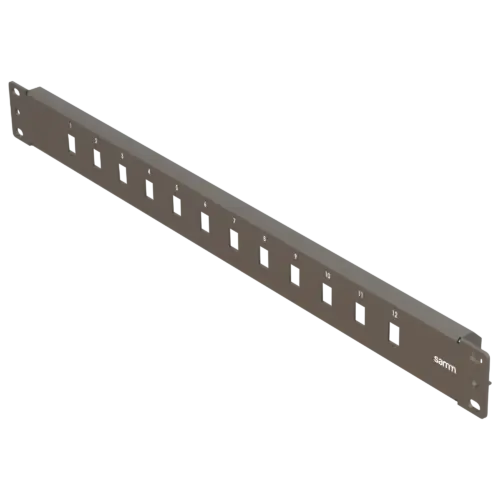 19-1u-fp2-12-simplex-front-panel-frame-for-fiber-adapters-empty-black-mio-series-samm-teknoloji-16150-14-B 19” 1U, FP2 12 Simplex, Front Panel Frame for Fiber Adapters, Empty, Black