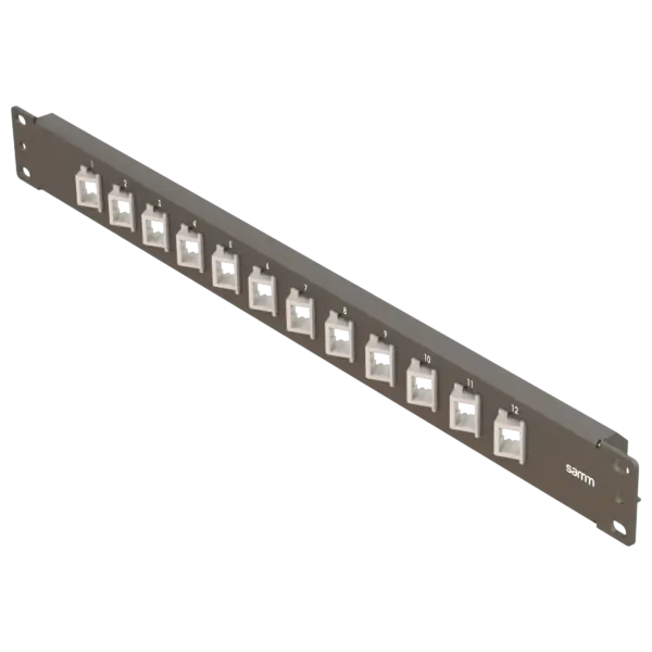 19” 1U, FP6 12 Angled Simplex, Front Panel Frame for Fiber Adapters, Empty, Black
