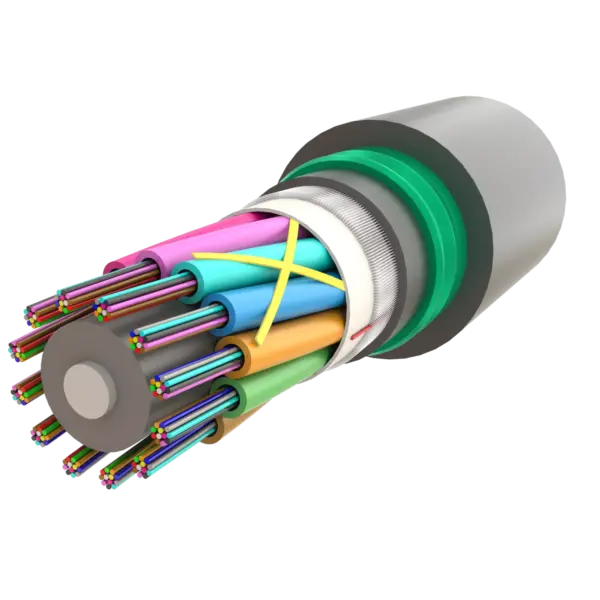 Çift Kılıflı Çelik Zırhlı Çok Tüplü Fiber Optik Kablo | Gel-Filled Dry Core | AT-D1Q(ZN-GY)2Y(SR)2Y | Up to 144F