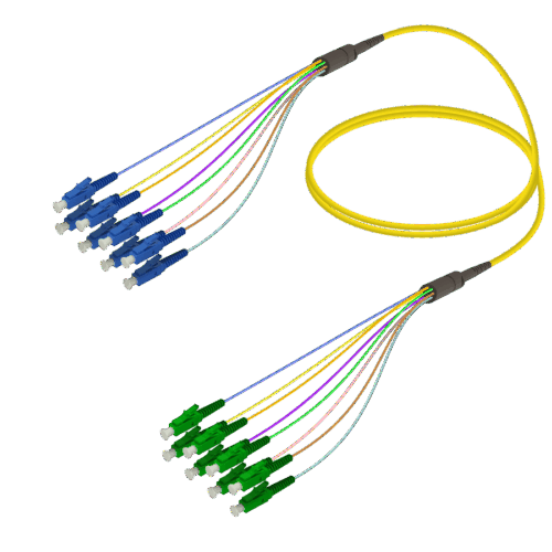 LC/UPC-LC/APC | 8 Fiber Fanout | Single Mode G657.A2 | 3.0/0.9mm