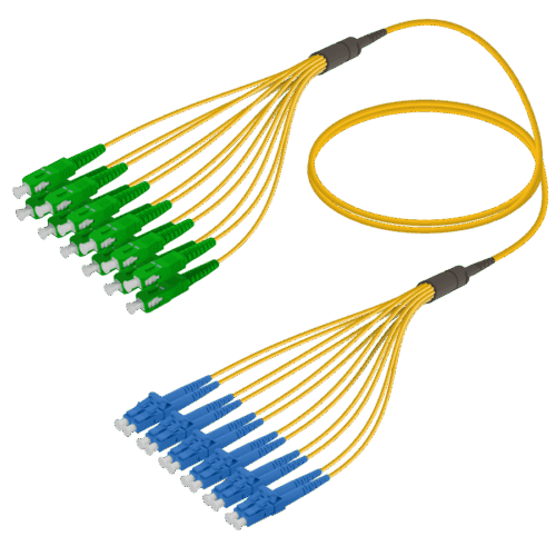 SC/APC-LC/UPC | 12 Fiber Fanout | Single Mode G657.A2 | 3.0/1.8mm