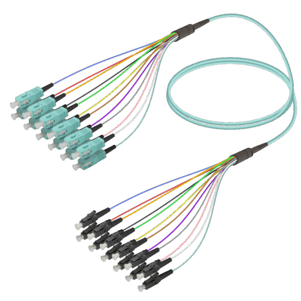 SC/UPC-LC/UPC | 12 Fiber Fanout | Multi Mode G651.OM3 | 3.0/0.9mm